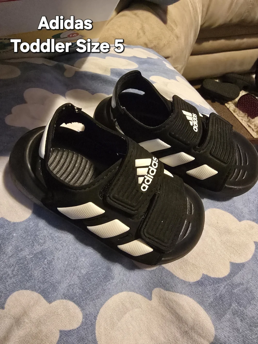 adidas Black and White Toddler Hook-and-Loop Slide Sandals